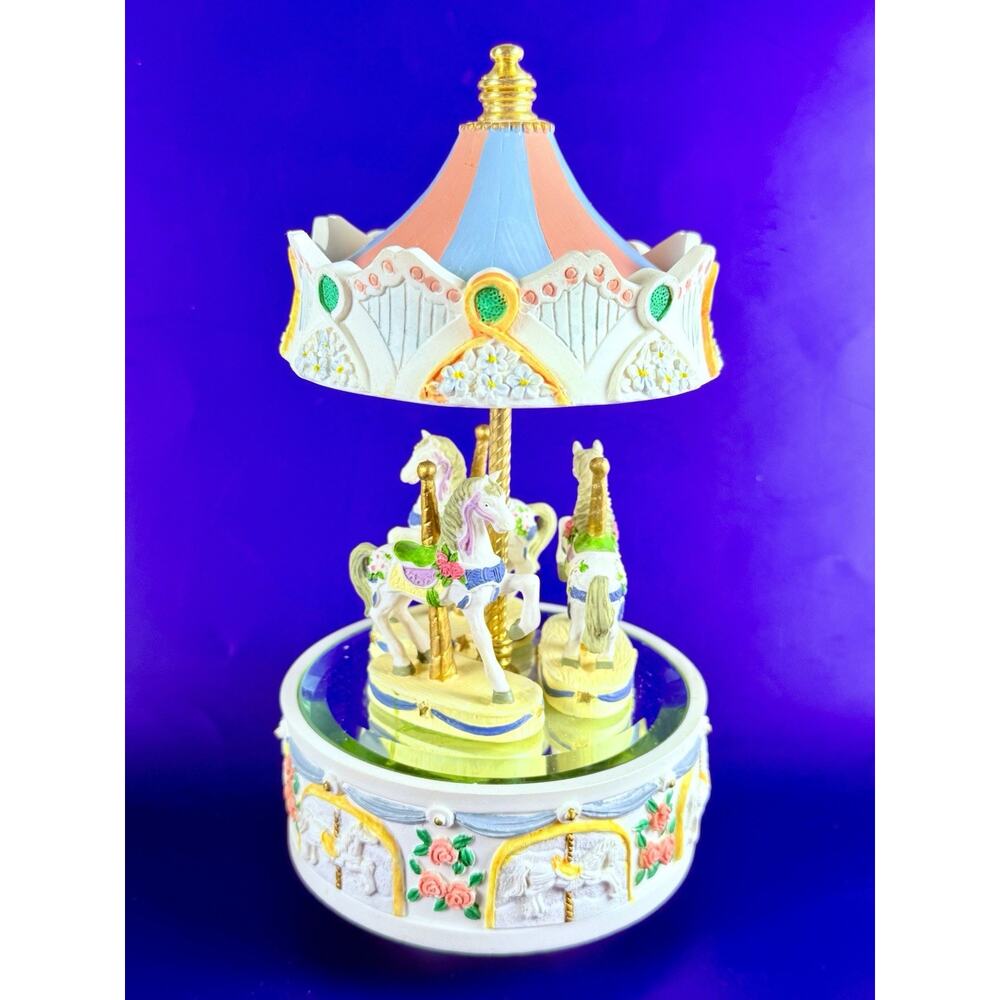 VINTAGE Gift Gallery Carousel Music Box Plays And Spins 9.5” Tall Tested!